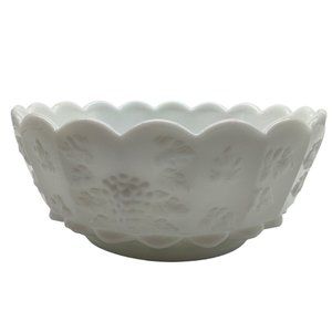 Westmoreland Milk Glass Paneled Grape Pattern Round Vintage Bowl